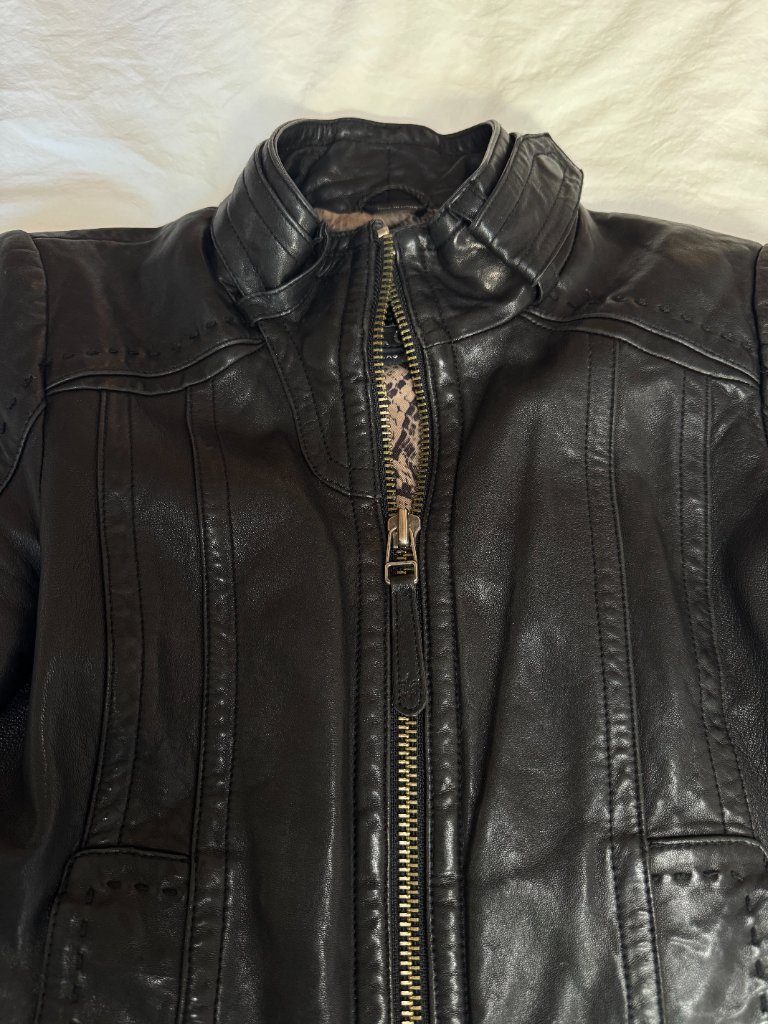 Vintage Mackage X Aritzia Black Leather Moto Bomber Jacket Xxs — image 4 of 8